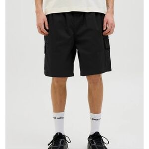 JACK & JONES | Men's Black Bill Wide Wide Fit Drawstring Waist Cargo Shorts